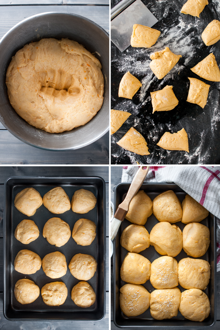 Forming sweet potato dinner rolls