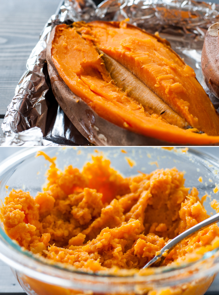 Roasted and mashed sweet potatoes for fluffy dinner rolls