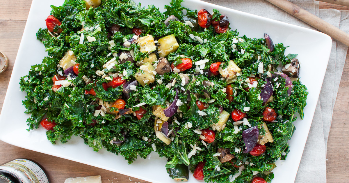 Italian Kale Salad with Roasted Veggies Natural Comfort Kitchen